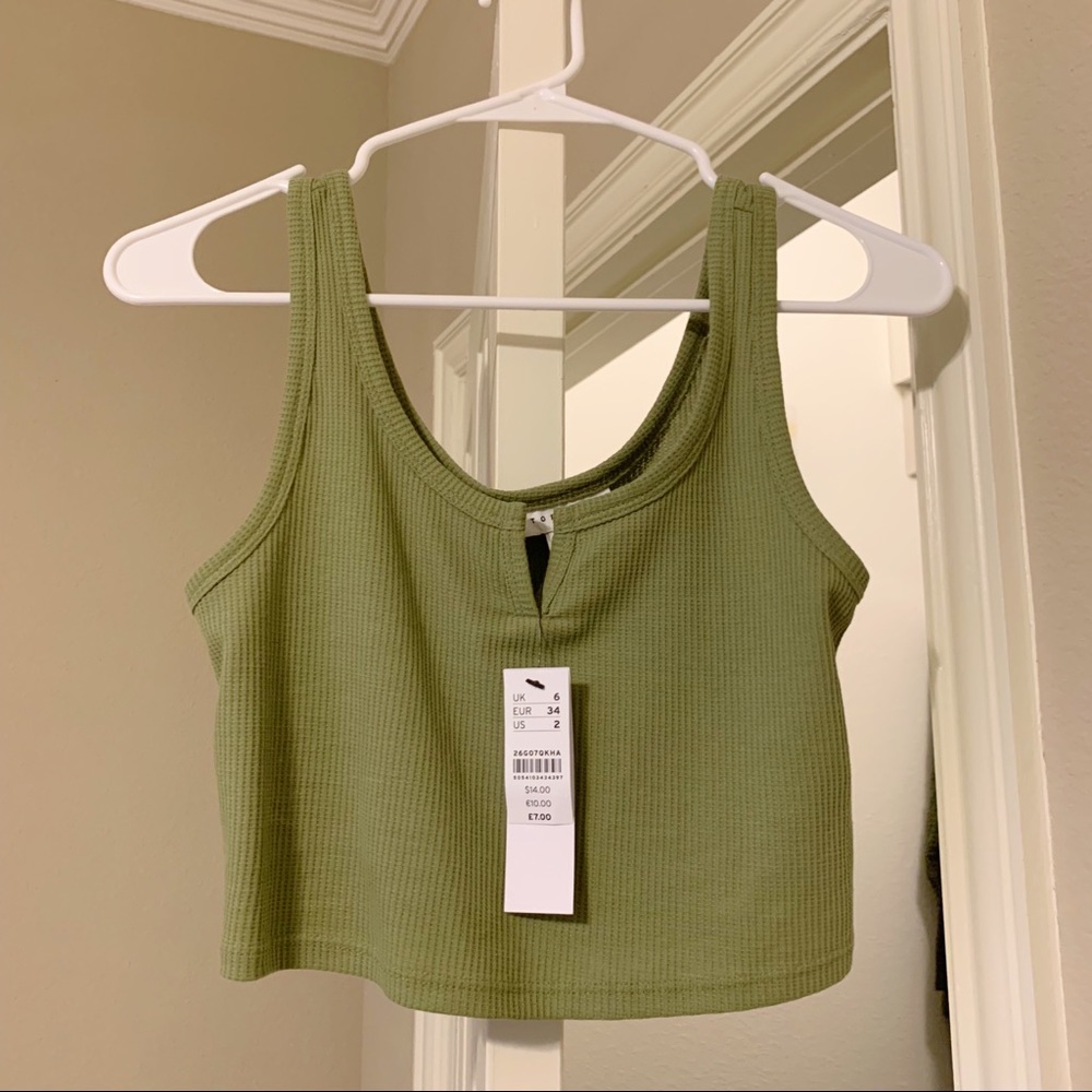 TOPSHOP Olive Green Waffle Crop Top